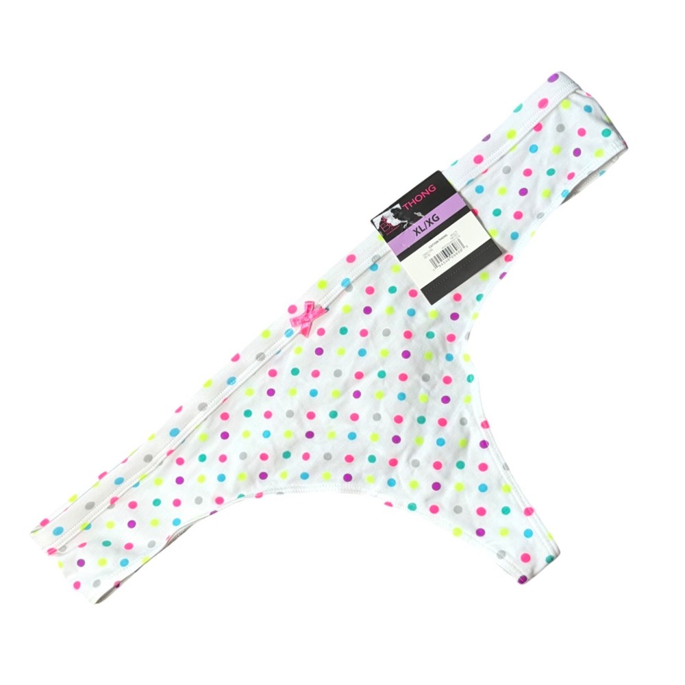 Y2K No Boundaries‎ Women White Polka Dot Cotton Thong Panty XL Multicolor NB1951
